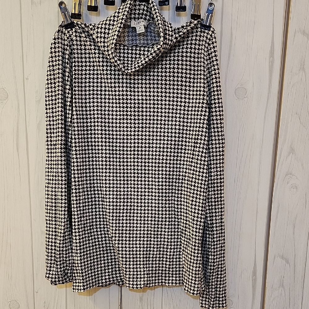 J. Crew Black and White Houndstooth Top